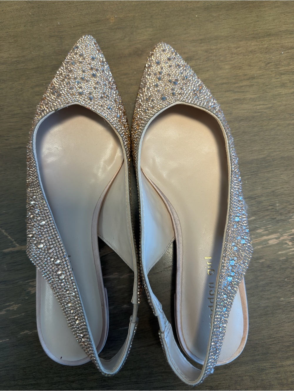 Madden Girl Nude Crystal Embellished Pointed Slingback Flats